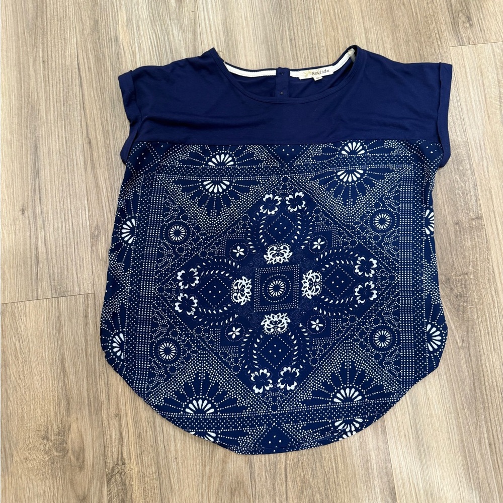 Rewind Navy Blue Patterned Women's Top